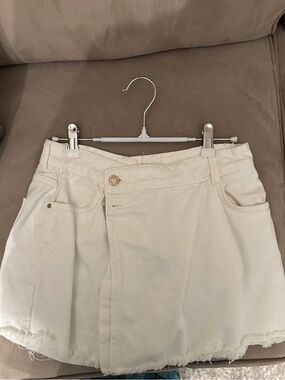 Zara Cream Denim Skort with Frayed Hem